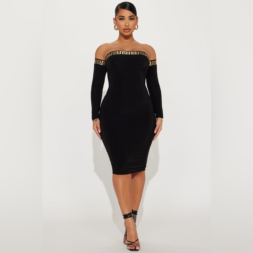 Fashion Nova Grecian Off-Shoulder Midi Dress